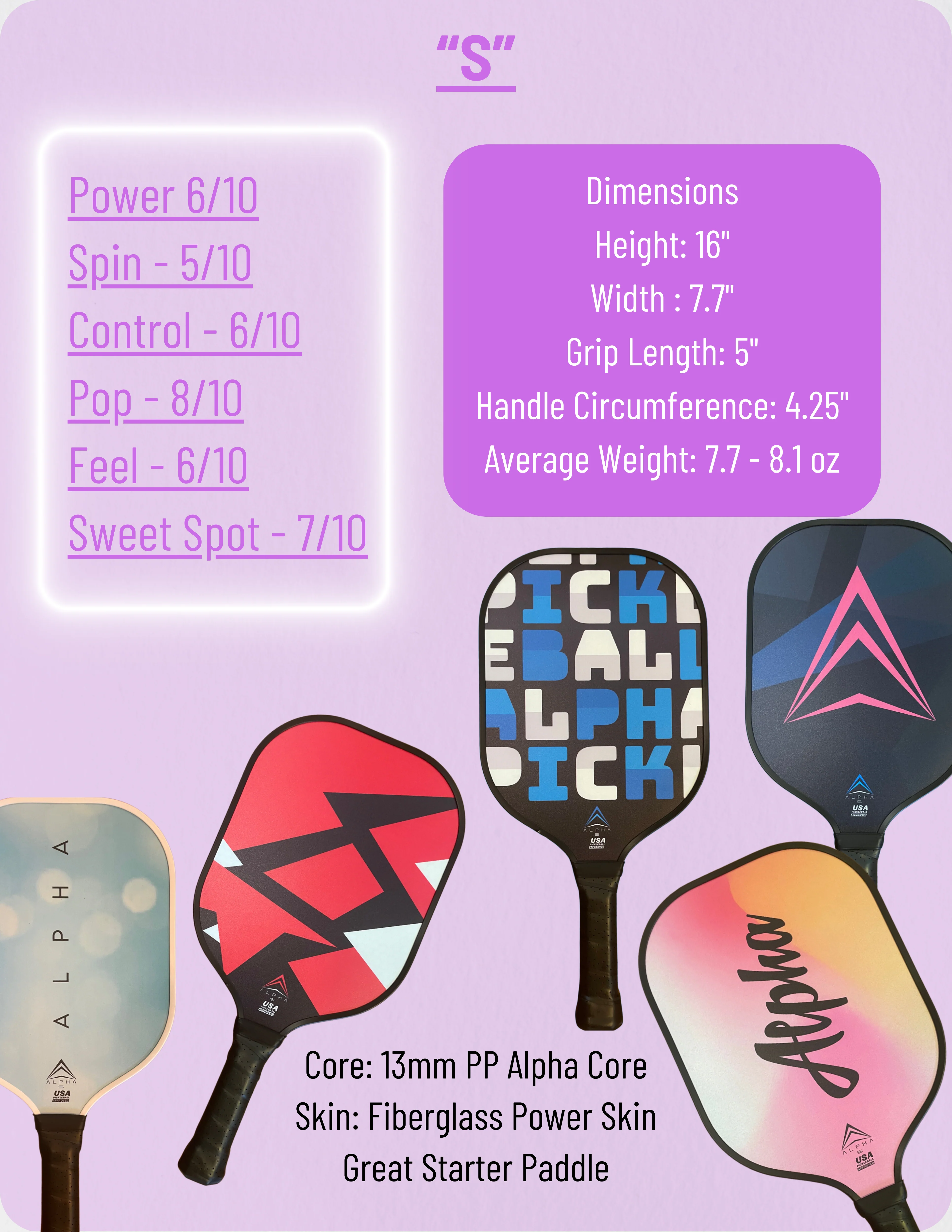 Alpha S 13mm Pickleball Paddle - Image 2